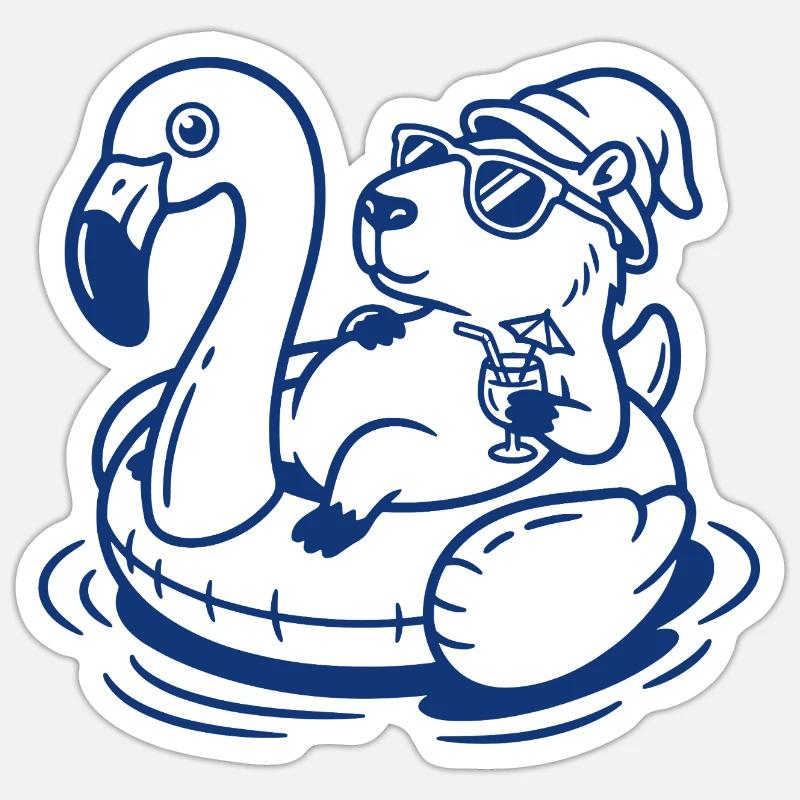 Flamingo Float Capy - Sticker size S (10 x 10 cm) - white matte