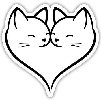 Cat Heart Love Line Art | Cute Romantic Cats Duo - Sticker size S (10 x 10 cm) - white matte - Front