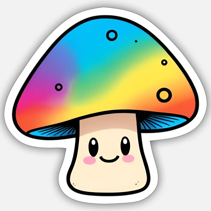 Conception des champignons arc-en-ciel Kawaii - Sticker taille S (10 x 10 cm) - blanc mat