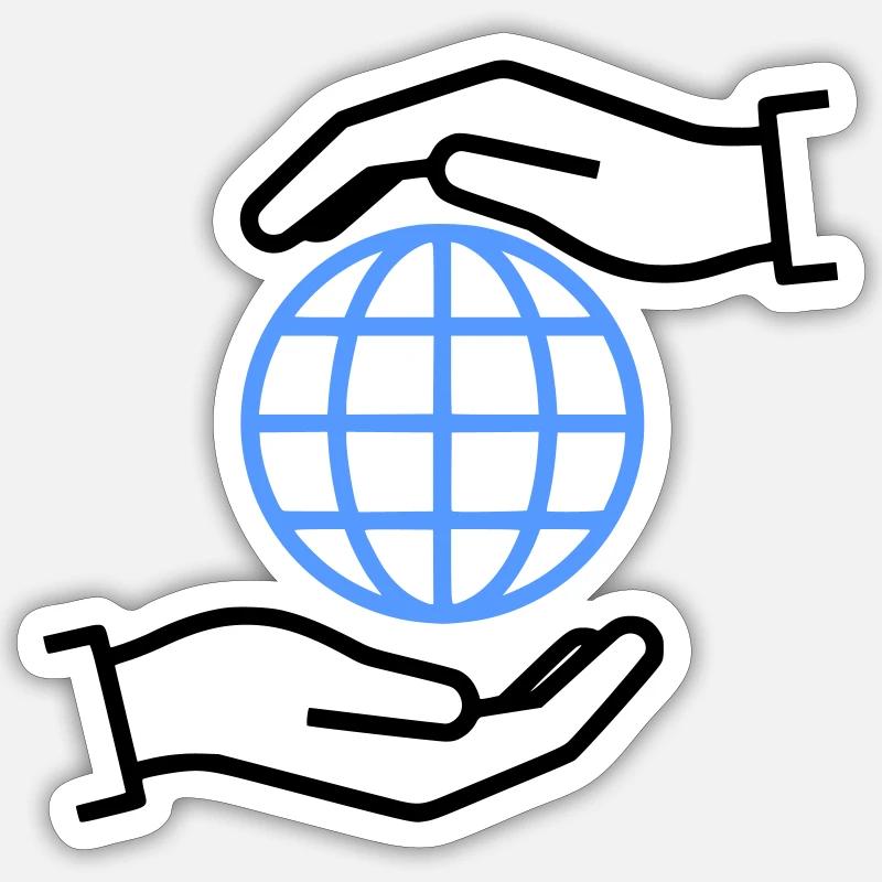 Globe Hands Outline Global - Sticker size S (10 x 10 cm) - white matte