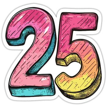25 Zahl Bunt - Sticker Größe S (10 x 10 cm) - Mattweiß - Vorne