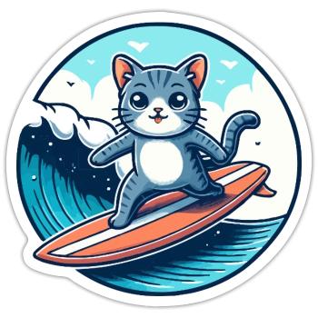 Cat surfers on the wave - Sticker size S (10 x 10 cm) - white matte - Front