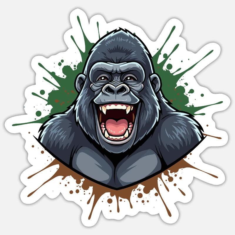 Conception de graffiti de Gorille Rieur - Sticker taille S (10 x 10 cm) - blanc mat