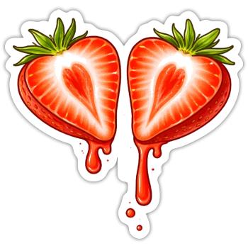 Divided strawberry with heart shape - Sticker size S (10 x 10 cm) - white matte - Front