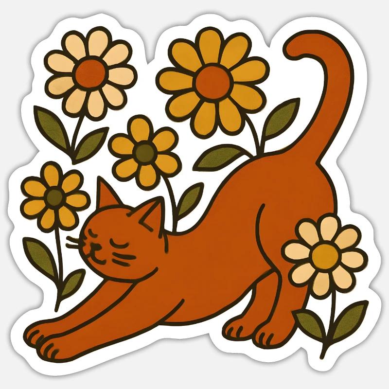 Orange cat between garden daisies Sticker size S (10 x 10 cm)