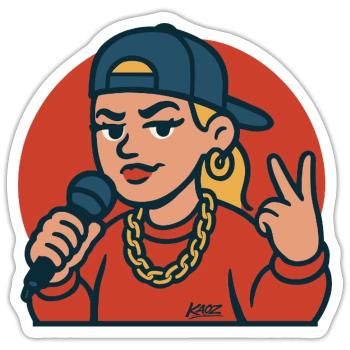 Rap Diva with Microphone - Sticker size S (10 x 10 cm) - white matte - Front
