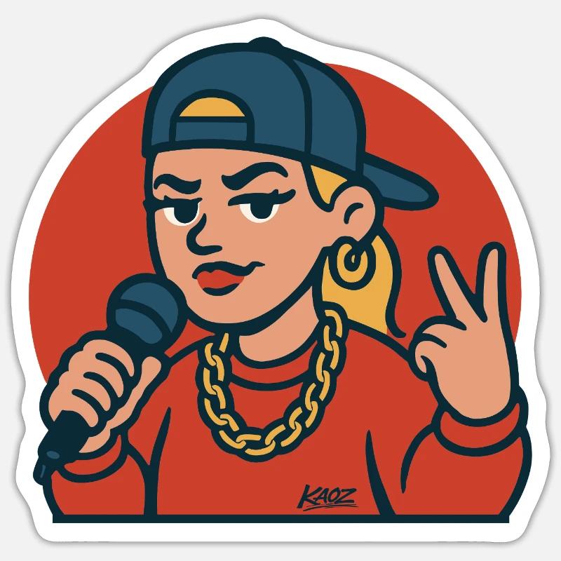 Rap Diva with Microphone - Sticker size S (10 x 10 cm) - white matte