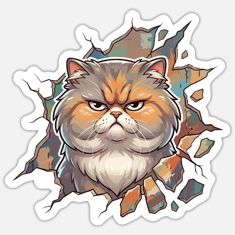 Angry kitty breaks through wall - Sticker size S (10 x 10 cm) - white matte