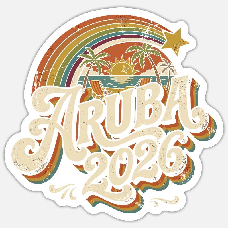 Aruba 2026 Retro Sunset - Sticker Größe S (10 x 10 cm) - Mattweiß