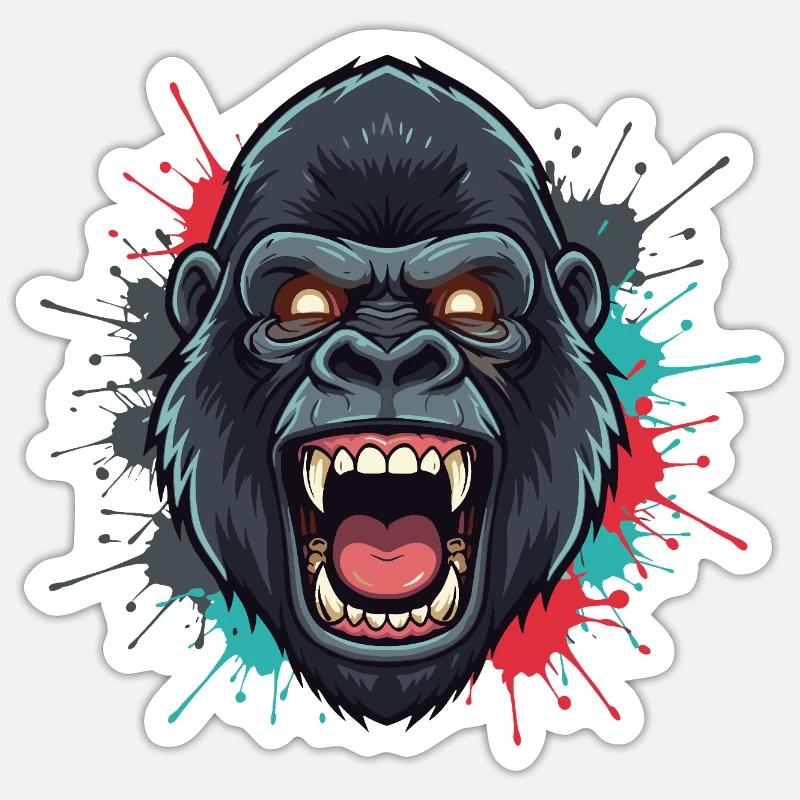 Explosion de couleur du rugissement du singe Sticker taille S (10 x 10 cm)