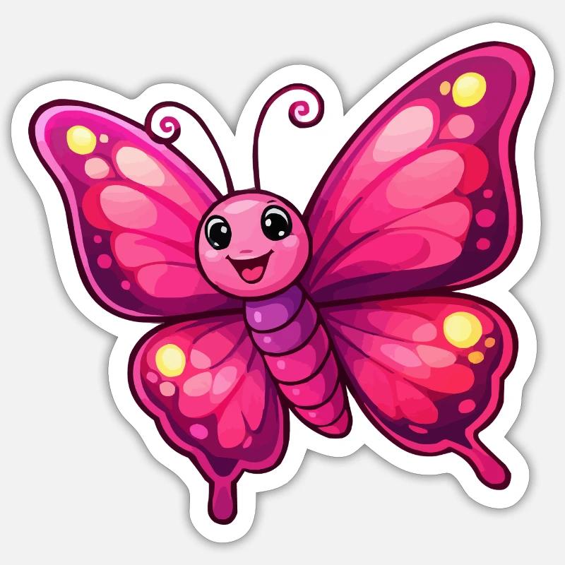 Kælen Pink Sommerfugl - Sticker størrelse S (10 x 10 cm) - mat hvid