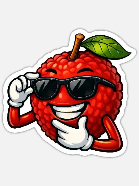 Coole Litchi Cartoon Sommerdesign Obst Frucht - Sticker Größe S (10 x 10 cm) - Mattweiß