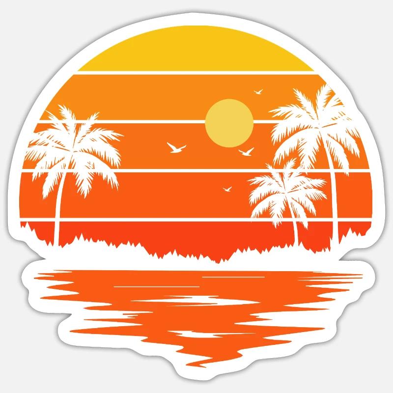 Coucher soleil palmier rétro - Sticker taille S (10 x 10 cm) - blanc mat