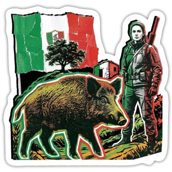 Wild Boar Huntress Italy Flag Italian - Sticker size S (10 x 10 cm) - white matte - Front