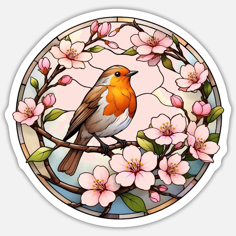 Robin with cherry blossoms spring motif Sticker size S (10 x 10 cm)