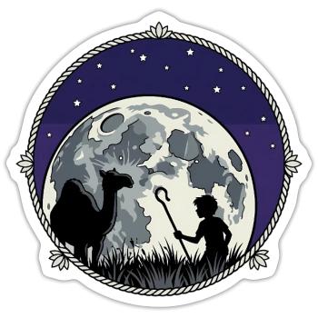 Moonlit Night Shepherd and Camel - Sticker size S (10 x 10 cm) - white matte - Front