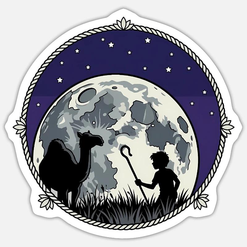 Moonlit Night Shepherd and Camel Sticker size S (10 x 10 cm)