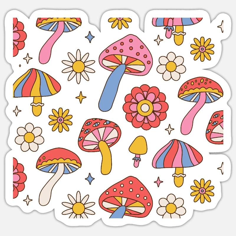 Retro Mushroom Flower Pattern 70s Design Sticker size S (10 x 10 cm)