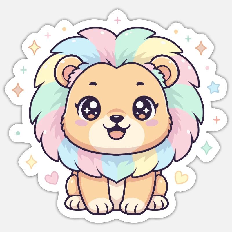 Pastell Löwe mit Regenbogenmähne - Sticker Größe S (10 x 10 cm) - Mattweiß