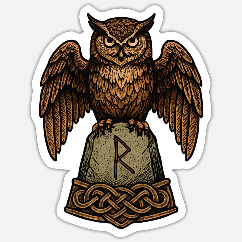 Eulenwächter am Runenstein - Sticker Größe S (10 x 10 cm) - Mattweiß