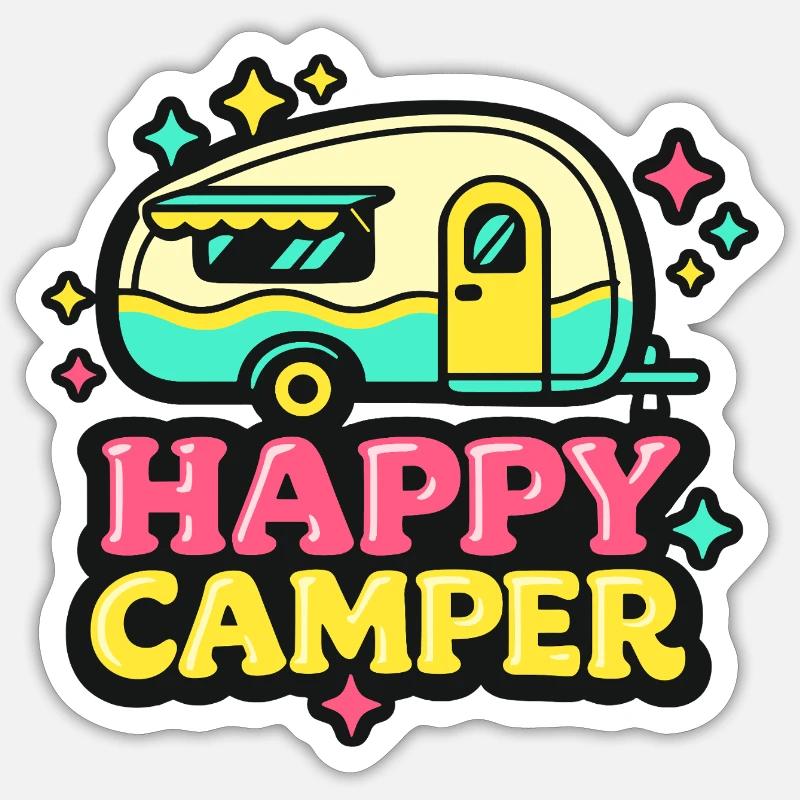Camping-car rétro joyeux - Sticker taille S (10 x 10 cm) - blanc mat