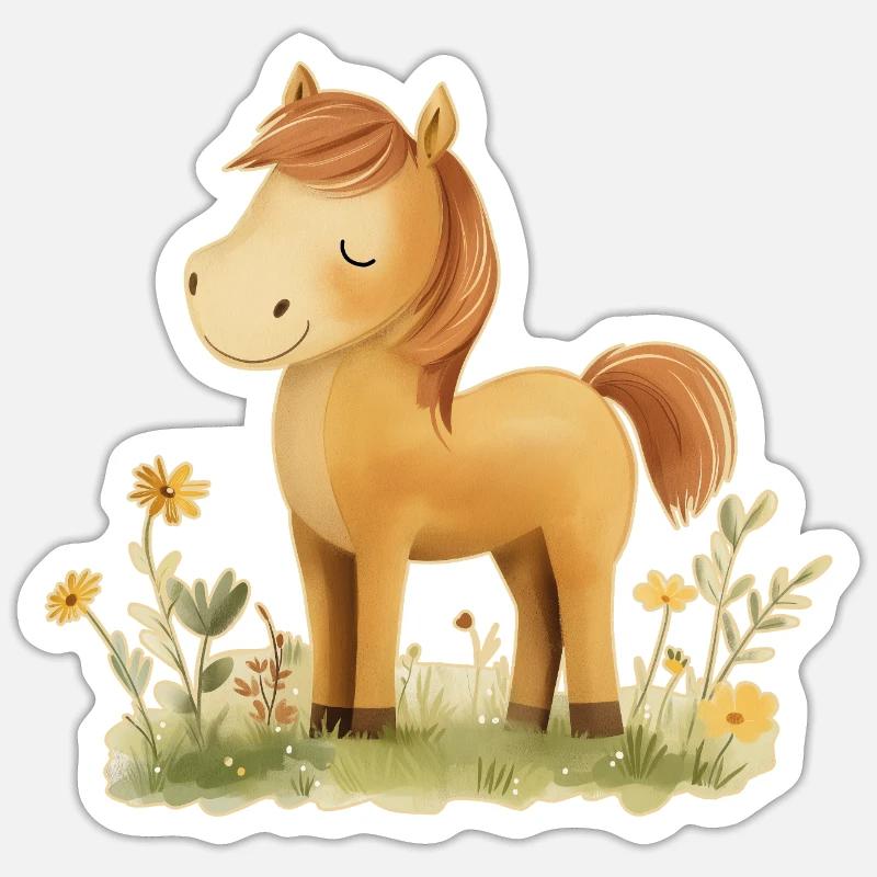 Pferd Blumen - Sticker Größe S (10 x 10 cm) - Mattweiß
