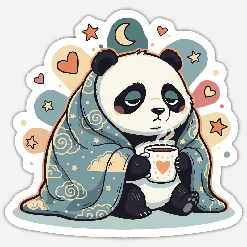 Panda câlin sous la couverture nuageuse Sticker taille S (10 x 10 cm)