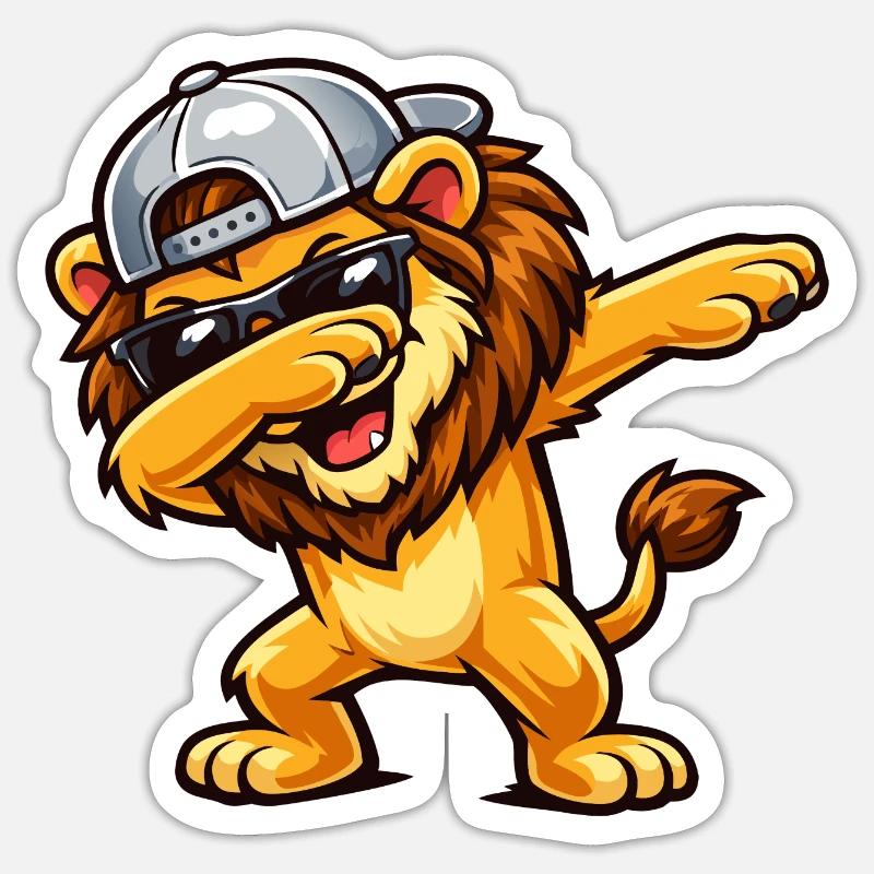 Dabbing Lion - Sticker Größe S (10 x 10 cm) - Mattweiß