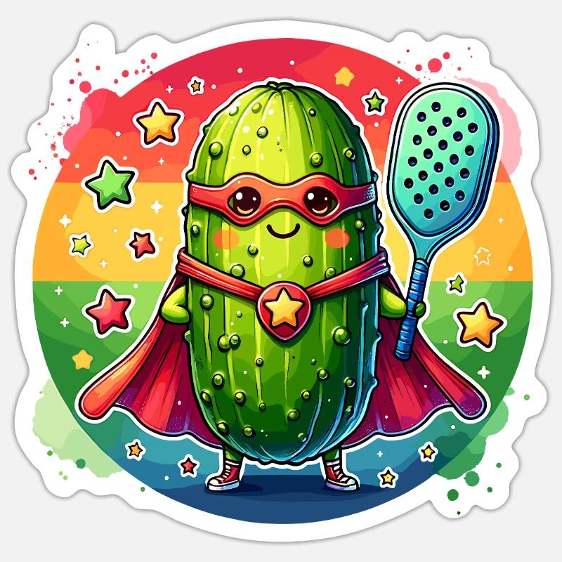 Pickleball Superheld Helden Gurke Paddle - Sticker Größe S (10 x 10 cm) - Mattweiß