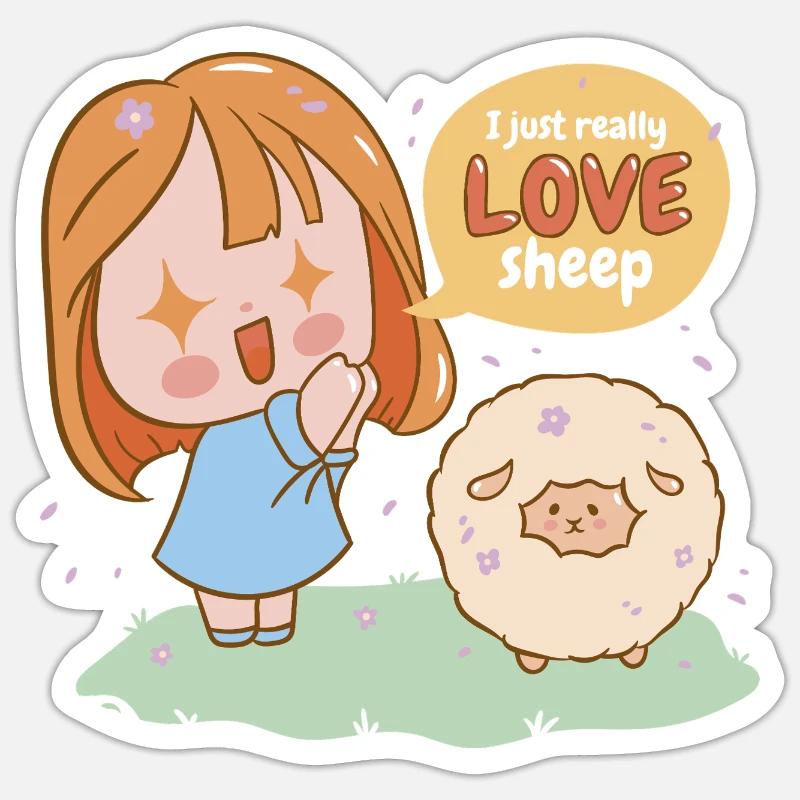Ich liebe Schafe Cartoon-Mädchen - Sticker Größe S (10 x 10 cm) - Mattweiß