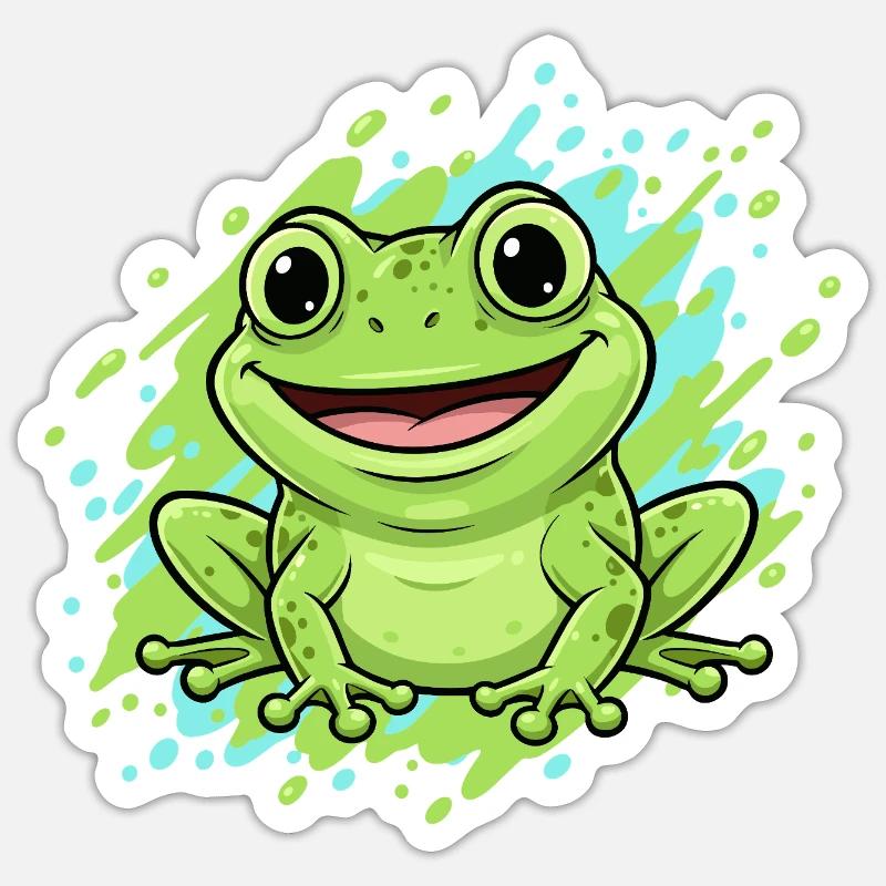 Dessin animé joyeux de grenouilles éclaboussures - Sticker taille S (10 x 10 cm) - blanc mat