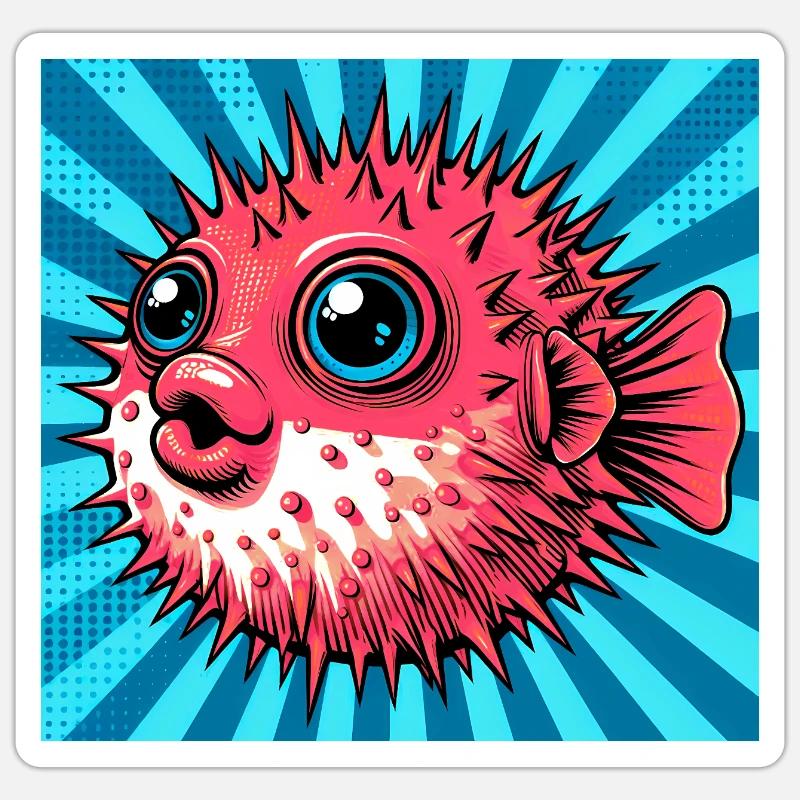 Kugelfisch - Sticker Größe S (10 x 10 cm) - Mattweiß