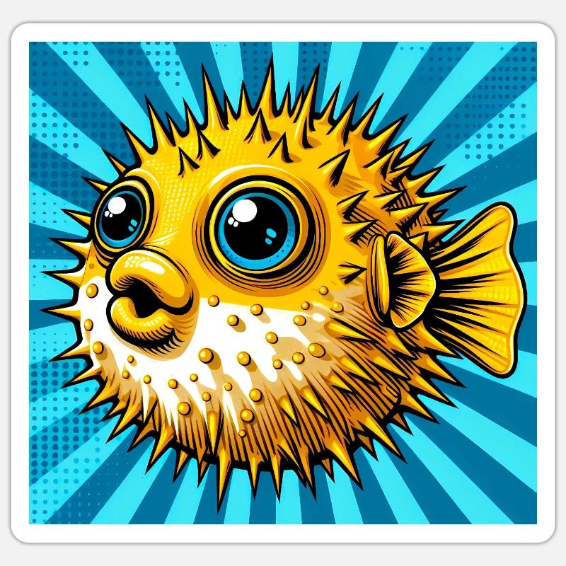 Kugelfisch - Sticker Größe S (10 x 10 cm) - Mattweiß