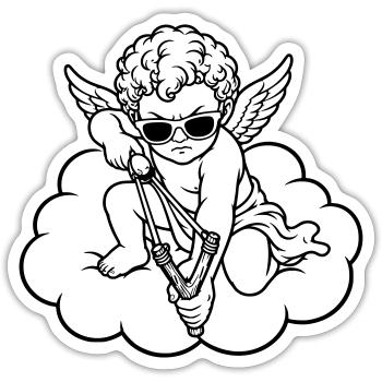 Chérubin en colère avec fronde - Sticker taille S (10 x 10 cm) - blanc mat - Devant