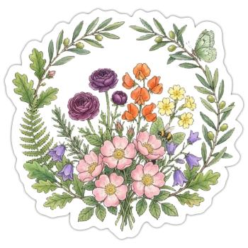 Frohes duftendes frisches Frühlings-Blumenzirkel - Sticker Größe S (10 x 10 cm) - Mattweiß - Vorne