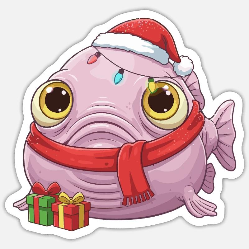 Funny Blobfish - Christmas Time with... - Sticker size S (10 x 10 cm) - white matte