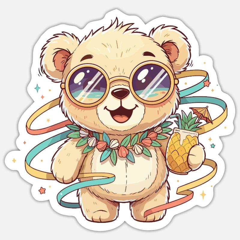 Sun bear with summer look - Sticker size S (10 x 10 cm) - white matte