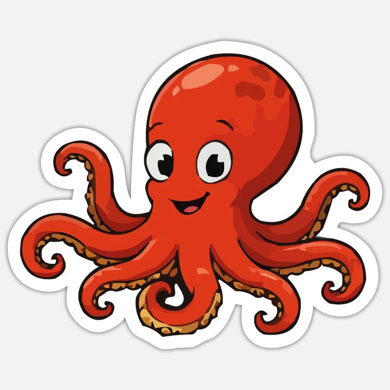 Cuddly Red Octopus Cartoon - Sticker size S (10 x 10 cm) - white matte