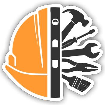 Bauhelm & Werkzeug – Handwerker Logo - Sticker Größe S (10 x 10 cm) - Mattweiß - Vorne