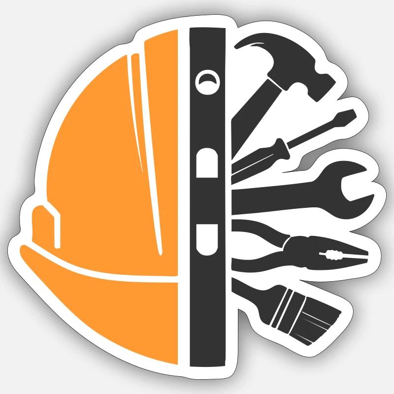 Construction Helmet & Tools – Craftsman Logo - Sticker size S (10 x 10 cm) - white matte