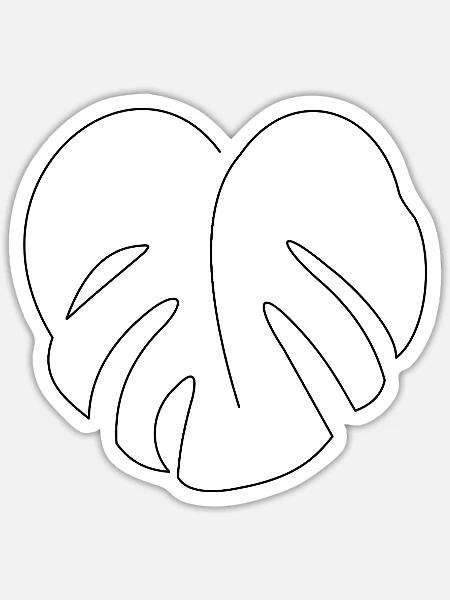 Monstera Leaf Fine Line Art - Minimal Design - Sticker Größe S (10 x 10 cm) - Mattweiß