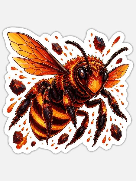 Flammende Honigbiene mit Lava-Kristallen - Sticker Größe S (10 x 10 cm) - Mattweiß