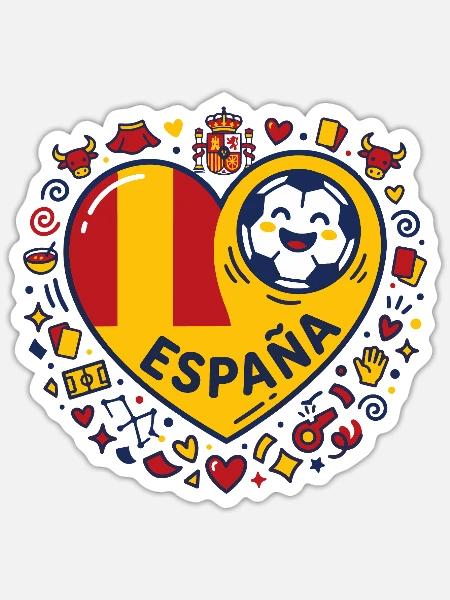 Spanien Herz Fußball Motiv - Sticker Größe S (10 x 10 cm) - Mattweiß