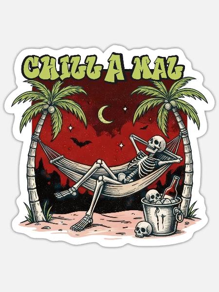 Chill A Mal – Skelett Hängematte Sommer Humor - Sticker Größe S (10 x 10 cm) - Mattweiß