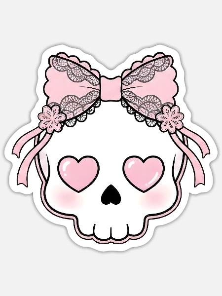 Kawaii Schädel Herzaugen - Sticker Größe S (10 x 10 cm) - Mattweiß