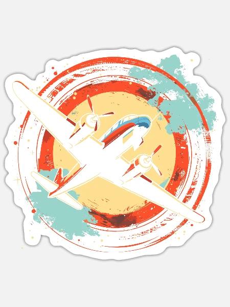 Flugzeug Illustration - Sticker Größe S (10 x 10 cm) - Mattweiß