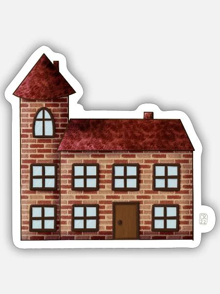 Backstein Haus Turm Cartoon - Sticker Größe S (10 x 10 cm) - Mattweiß