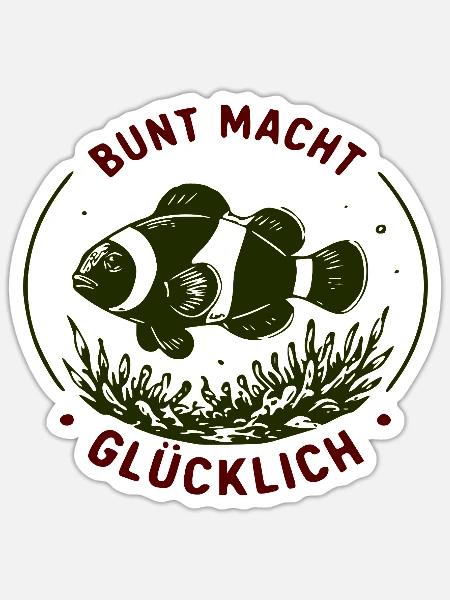 Bunter Fischkreis: Bunt macht Glücklich - Sticker Größe S (10 x 10 cm) - Mattweiß