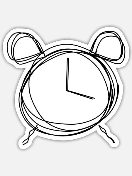 Wecker handgezeichnet - Sticker Größe S (10 x 10 cm) - Mattweiß