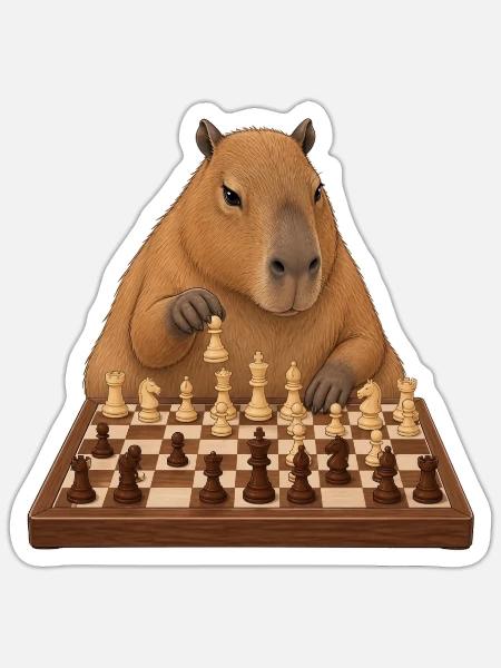 Capybara spielt Schach - Sticker Größe S (10 x 10 cm) - Mattweiß